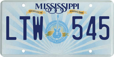 MS license plate LTW545