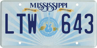 MS license plate LTW643