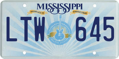 MS license plate LTW645