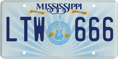 MS license plate LTW666
