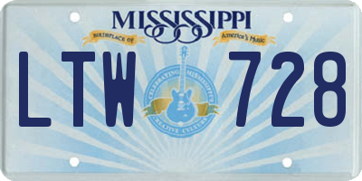 MS license plate LTW728