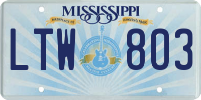 MS license plate LTW803