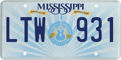 MS license plate LTW931