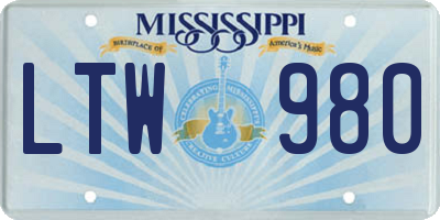 MS license plate LTW980