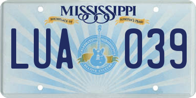 MS license plate LUA039
