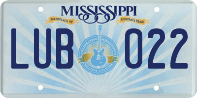 MS license plate LUB022
