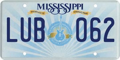 MS license plate LUB062