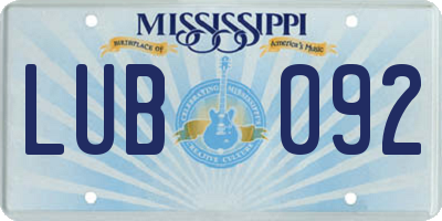 MS license plate LUB092