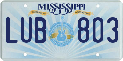 MS license plate LUB803