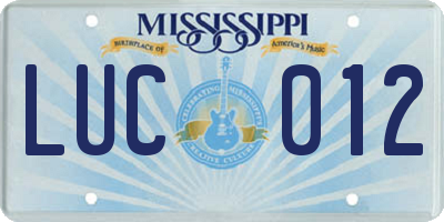 MS license plate LUC012
