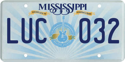 MS license plate LUC032