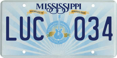 MS license plate LUC034