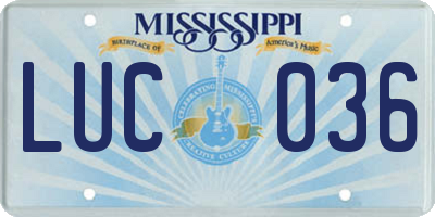 MS license plate LUC036