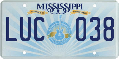MS license plate LUC038