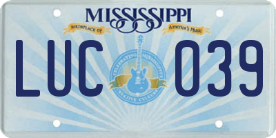 MS license plate LUC039