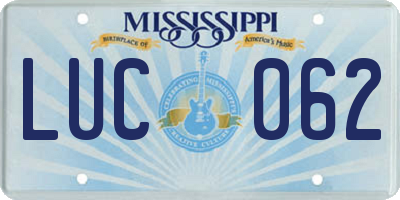 MS license plate LUC062