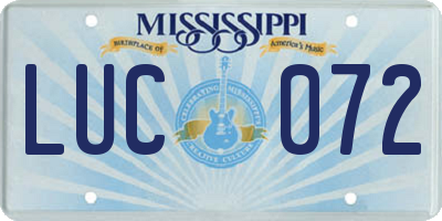 MS license plate LUC072