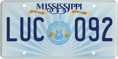 MS license plate LUC092