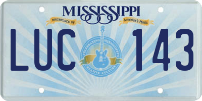 MS license plate LUC143