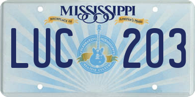 MS license plate LUC203