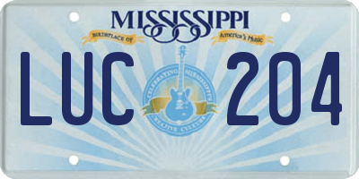 MS license plate LUC204