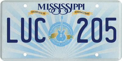 MS license plate LUC205
