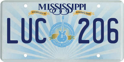 MS license plate LUC206