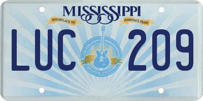 MS license plate LUC209