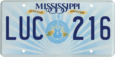MS license plate LUC216