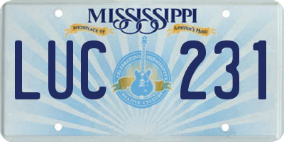 MS license plate LUC231