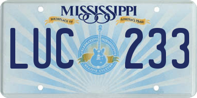 MS license plate LUC233
