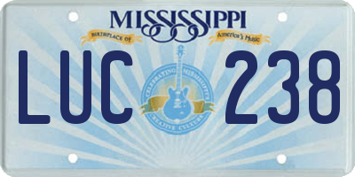 MS license plate LUC238