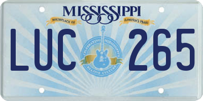 MS license plate LUC265