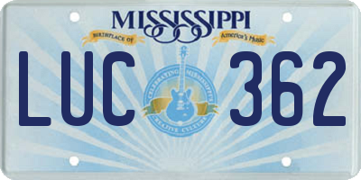 MS license plate LUC362