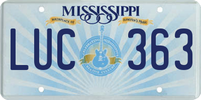 MS license plate LUC363