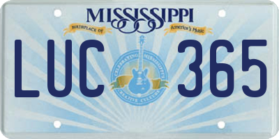 MS license plate LUC365