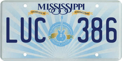 MS license plate LUC386