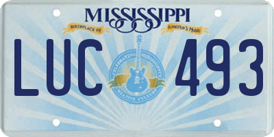 MS license plate LUC493