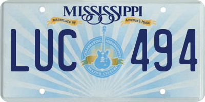 MS license plate LUC494