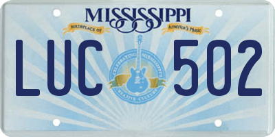 MS license plate LUC502