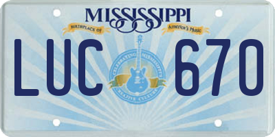 MS license plate LUC670