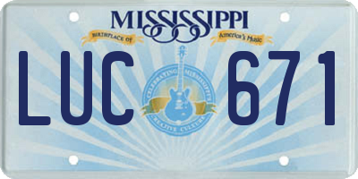 MS license plate LUC671