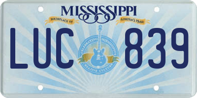MS license plate LUC839