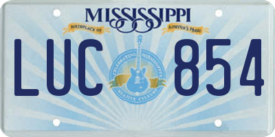 MS license plate LUC854