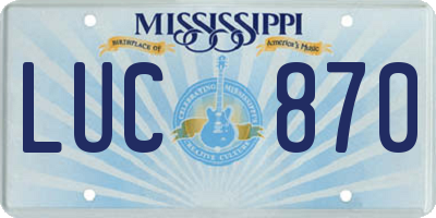 MS license plate LUC870