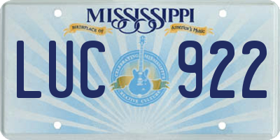 MS license plate LUC922