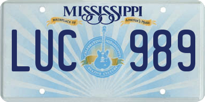 MS license plate LUC989