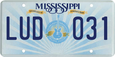 MS license plate LUD031