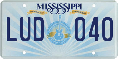 MS license plate LUD040