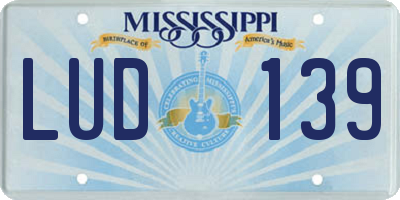 MS license plate LUD139